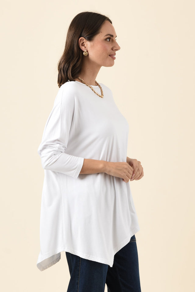 Susie White Asymmetrical Bamboo Top,Brunette model,alt text|model:MJ image 3