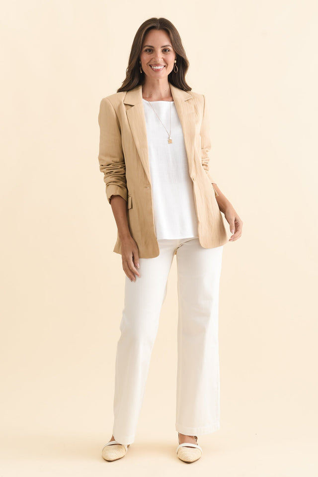 Sutton Beige Collared Blazer,Brunette model,alt text|model:MJ image 3