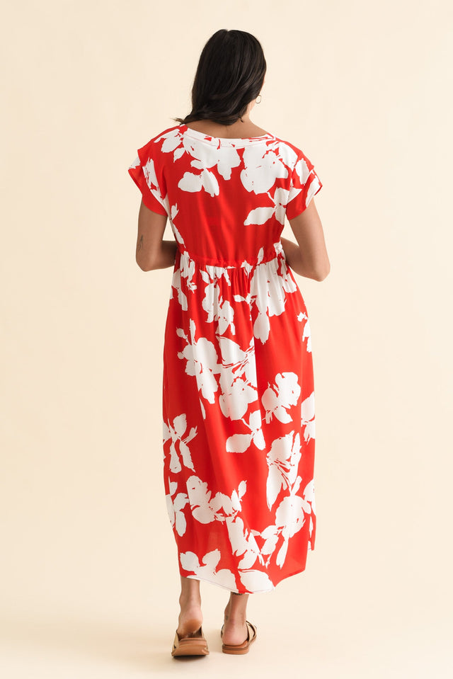 Suzette Red Abstract Midi Dress,Brunette model,alt text|model:Brontie image 6
