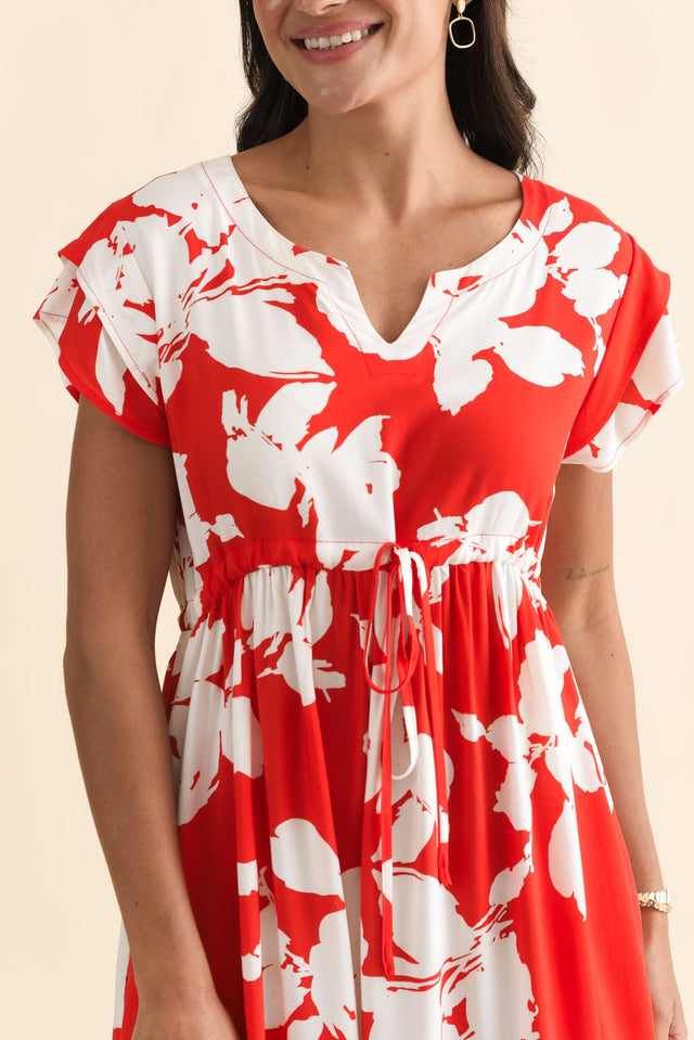 Suzette Red Abstract Midi Dress,Brunette model,alt text|model:Brontie image 7