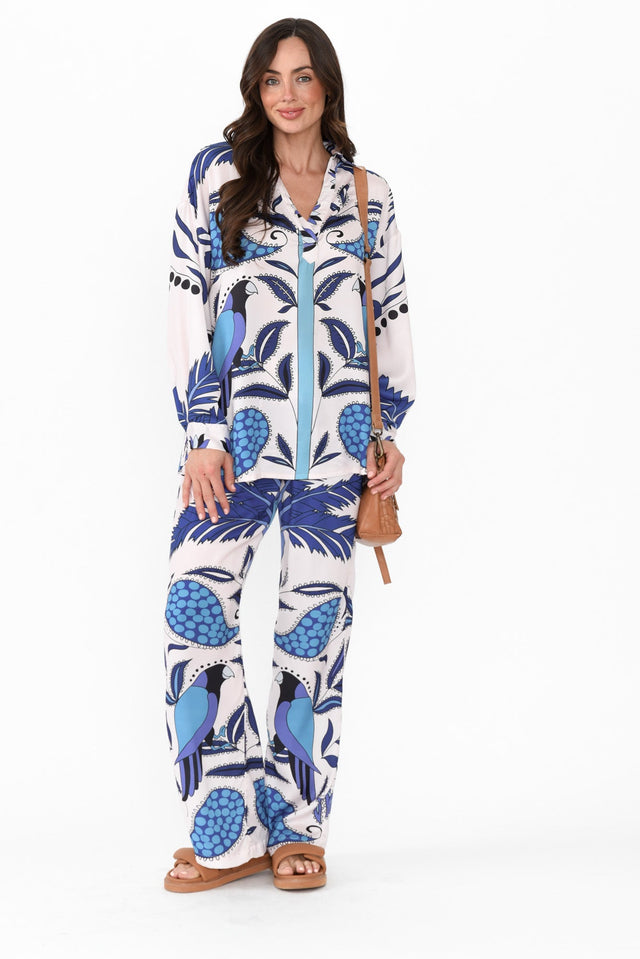 Sona Blue Tropical Wide Leg Pants,Brunette model,alt text|model:Elouise image 4