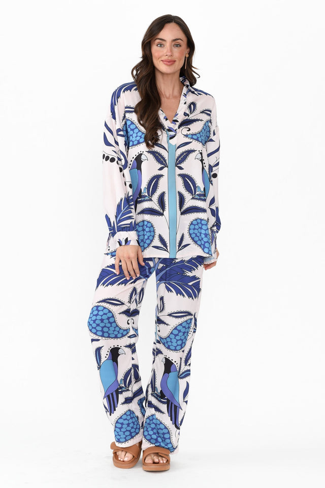 Sona Blue Tropical Wide Leg Pants,Brunette model,alt text|model:Elouise image 8