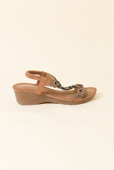 Sweets Tan Beaded Wedge Sandal