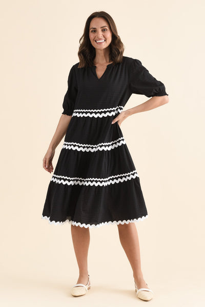 Sybella Black Trim Cotton Midi Dress
