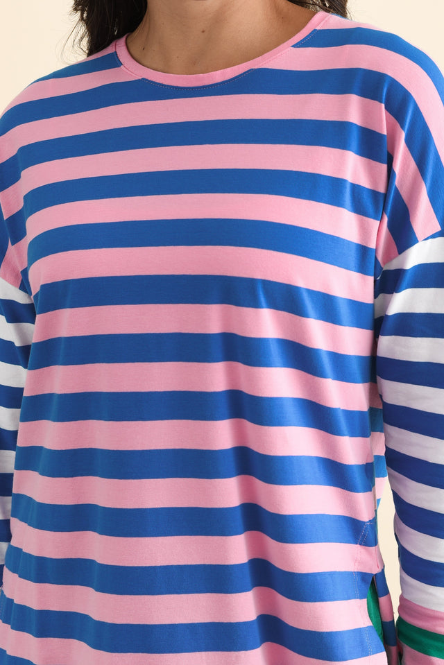 Taffy Blue Stripe Cotton Long Sleeve Tee,Brunette model,alt text|model:Brontie image 7