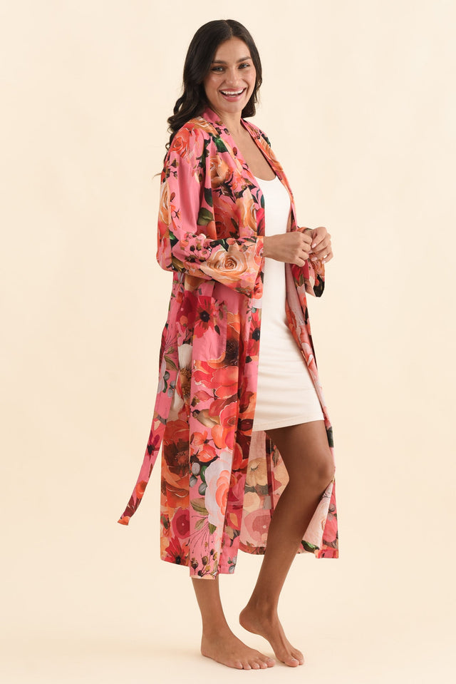 Taji Pink Rose Cotton Kimono,Brunette model,alt text|model:Brontie image 4