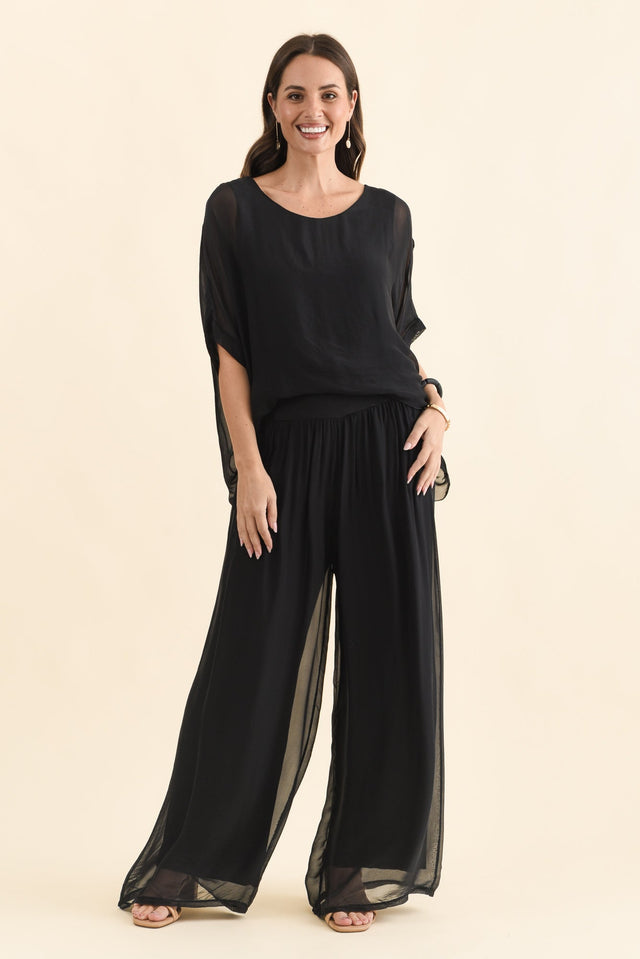 Laurier Black Silk Wide Leg Pants,Brunette model,alt text|model:MJ image 6
