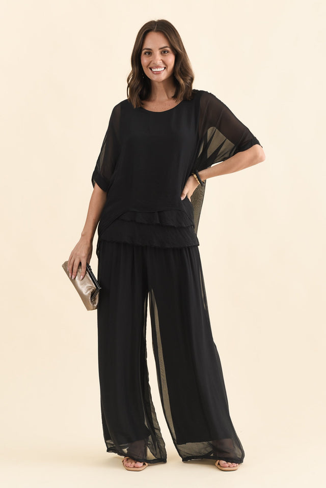 Laurier Black Silk Wide Leg Pants,Brunette model,alt text|model:MJ