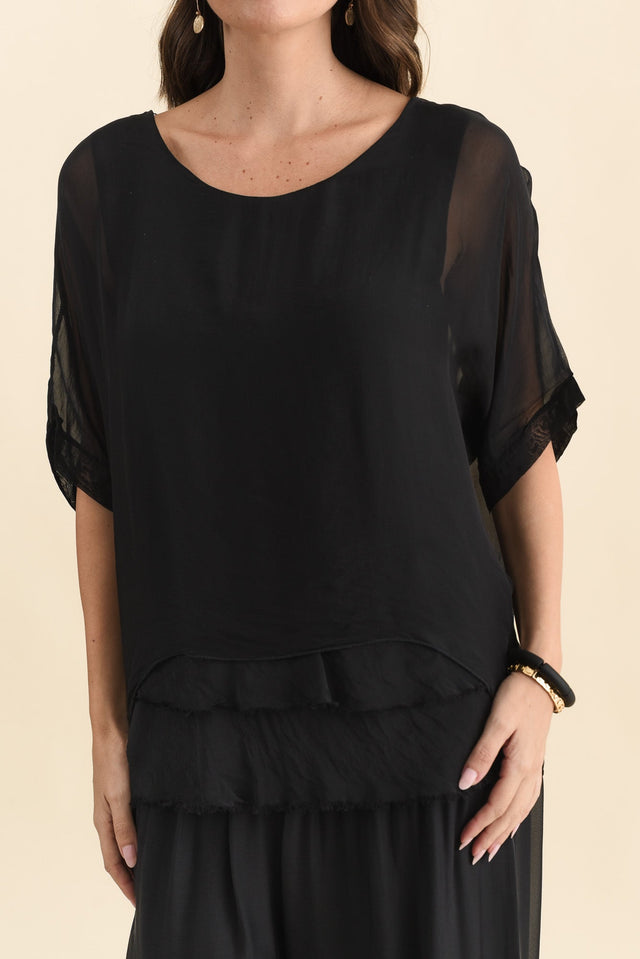 Talia Black Silk Layer Top,Brunette model,alt text|model:MJ image 6