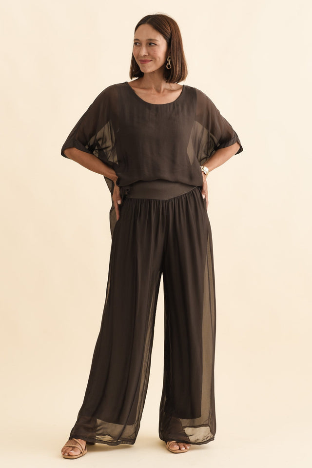Talia Chocolate Silk Layer Top,Brunette model,alt text|model:Cara image 7