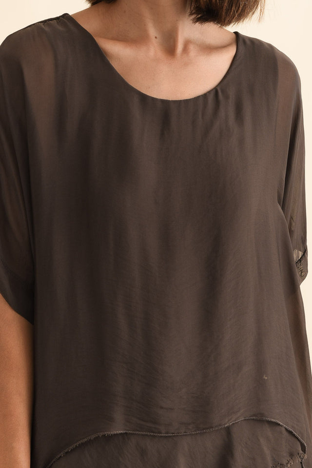 Talia Chocolate Silk Layer Top,Brunette model,alt text|model:Cara image 6
