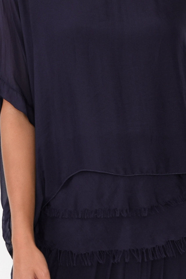 Talia Navy Silk Layer Top,Brunette model,alt text|model:MJ image 6