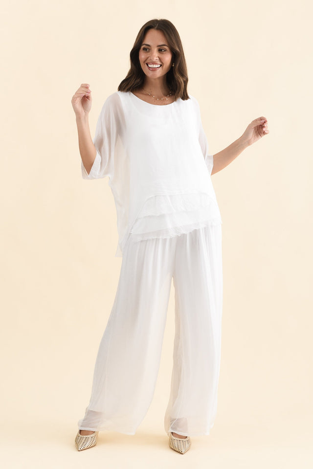 Talia White Silk Layer Top,Brunette model,alt text|model:MJ image 7