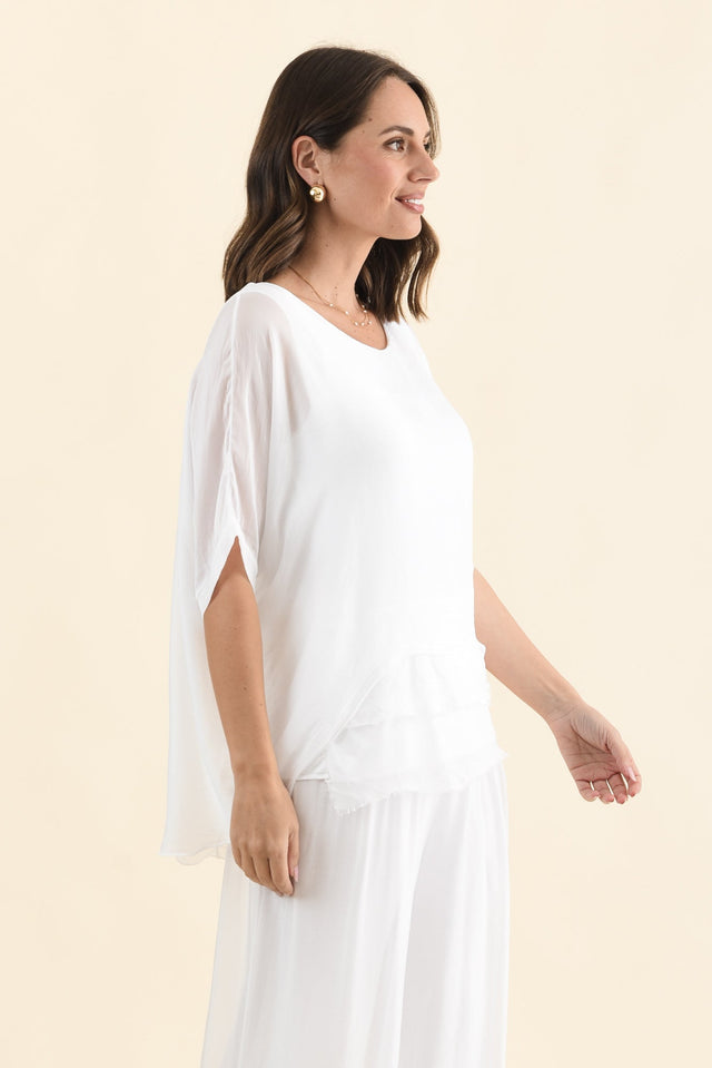 Talia White Silk Layer Top,Brunette model,alt text|model:MJ image 4
