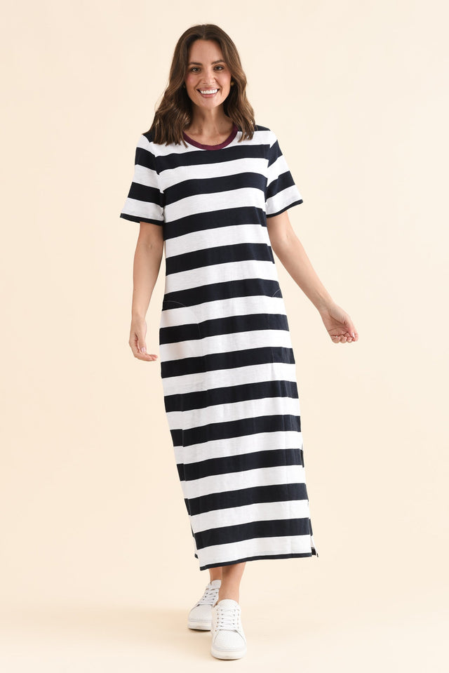 Tallow Navy Stripe Pocket Dress,Full Body,Brunette model,alt text|model:MJ image 2