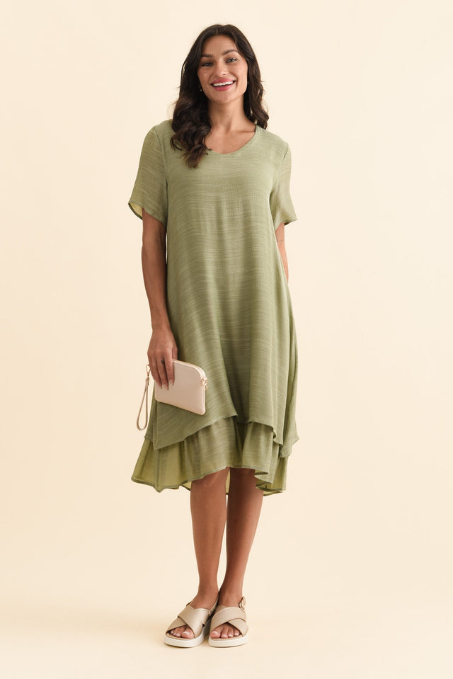 Talon Sage Layers Dress,Brunette model,alt text|model:Brontie