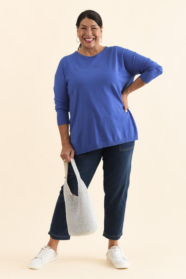 Tanner Cobalt Knit Jumper,Full Body,Brunette model,alt text|model:Pilita image 10