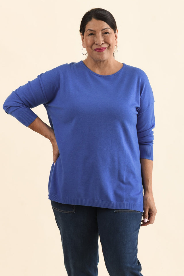 Tanner Cobalt Knit Jumper,Front,Brunette model,alt text|model:Pilita image 9