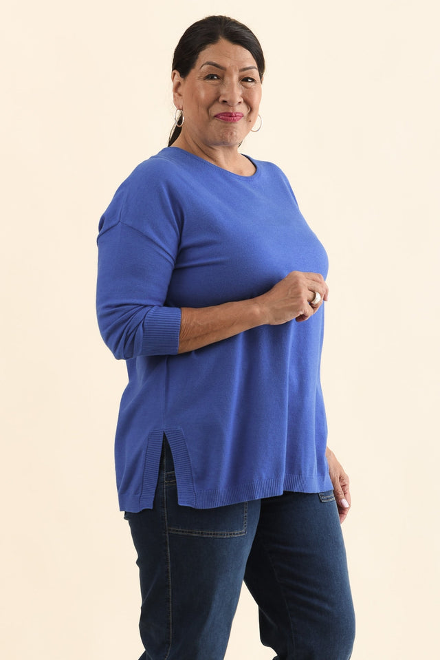 Tanner Cobalt Knit Jumper,Side,Brunette model,alt text|model:Pilita image 11