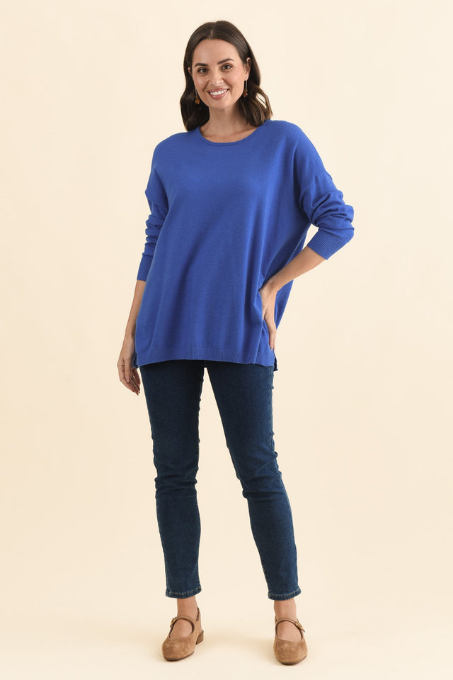 Tanner Cobalt Knit Jumper,Brunette model,alt text|model:MJ image 7