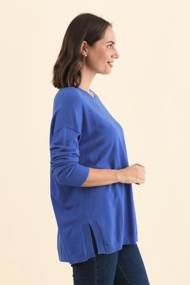 Tanner Cobalt Knit Jumper,Brunette model,alt text|model:MJ image 4