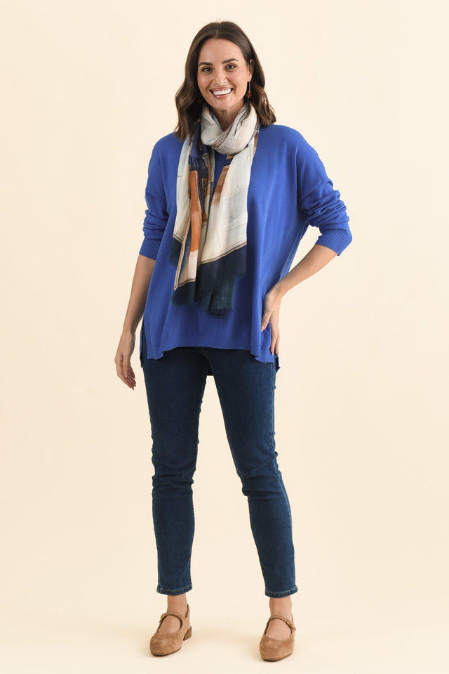 Tanner Cobalt Knit Jumper,Brunette model,alt text|model:MJ image 4