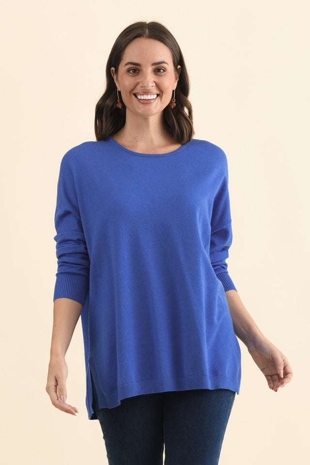 Tanner Cobalt Knit Jumper,Brunette model,alt text|model:MJ image 2