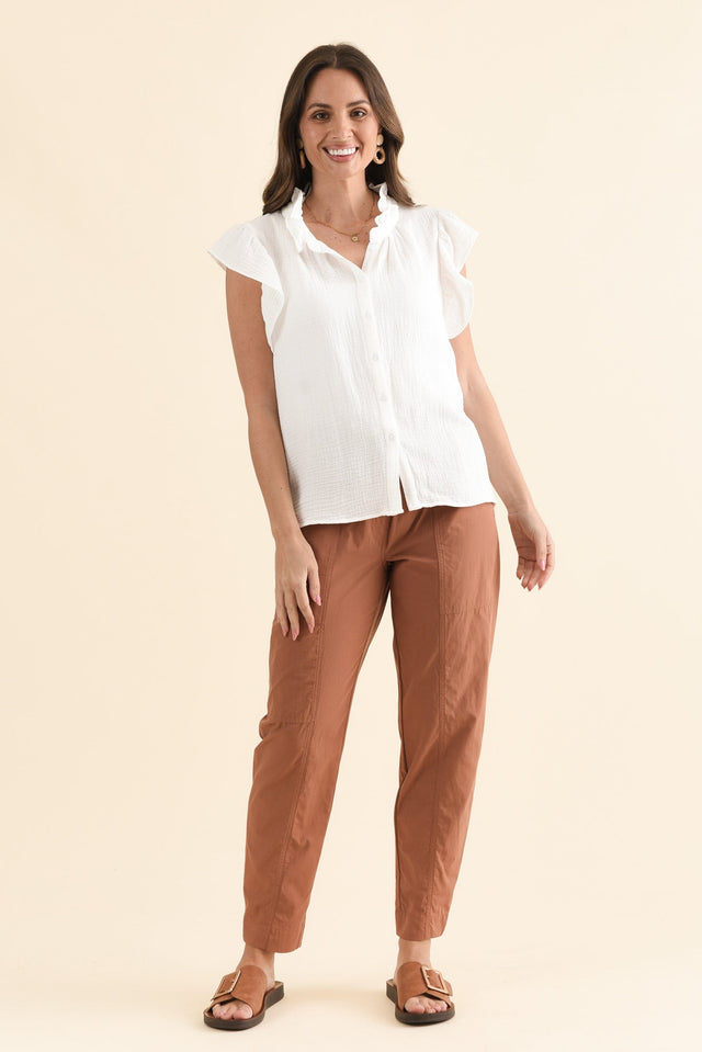 Taris White Cotton Ruffle Blouse,Full Body,Brunette model,alt text|model:MJ image 6