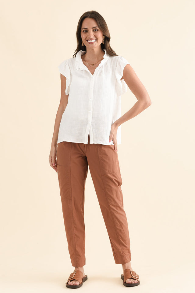 Taris White Cotton Ruffle Blouse,Full Body,Brunette model,alt text|model:MJ image 2