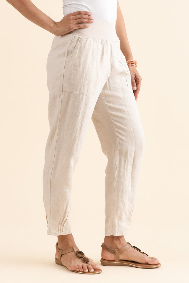 Tatum Beige Linen Pants,Back,Brunette model,alt text|model:Cara image 6