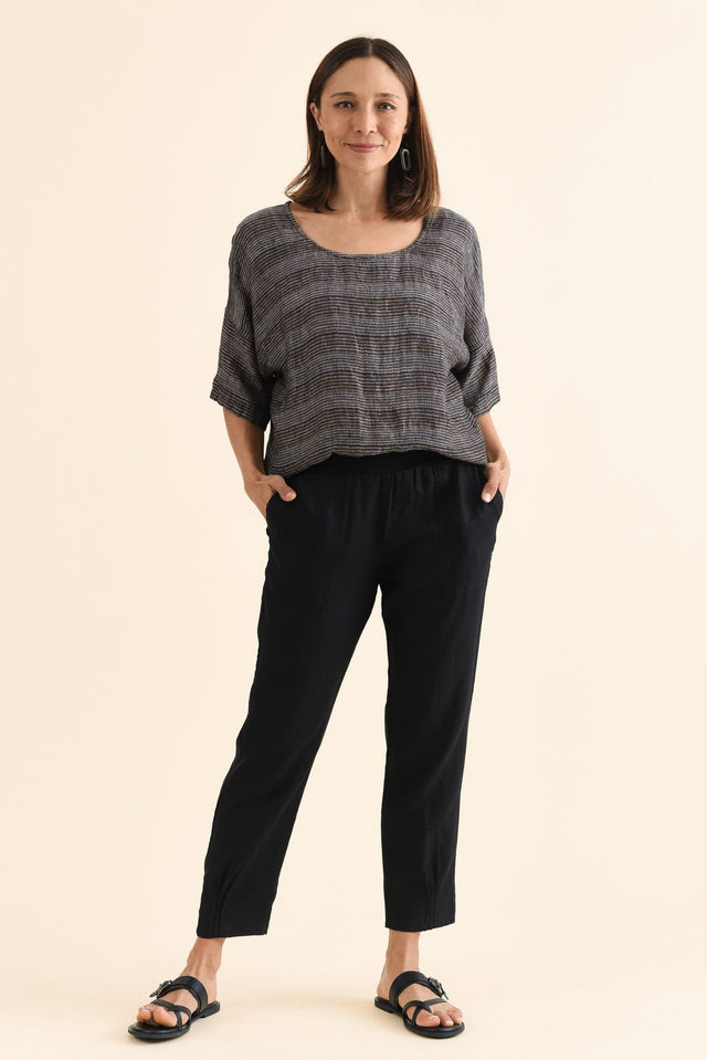 Tatum Black Linen Pants,Full Body,Brunette model,alt text|model:Cara image 7