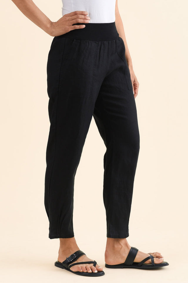 Tatum Black Linen Pants,Side,Brunette model,alt text|model:Cara image 4
