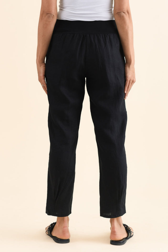 Tatum Black Linen Pants,Back,Brunette model,alt text|model:Cara image 5