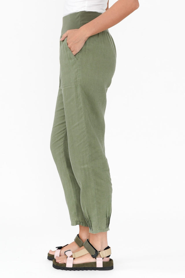 Tatum Khaki Linen Pants,Brunette model,alt text|model:MJ image 7