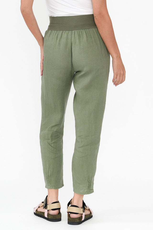 Tatum Khaki Linen Pants,Brunette model,alt text|model:MJ image 8