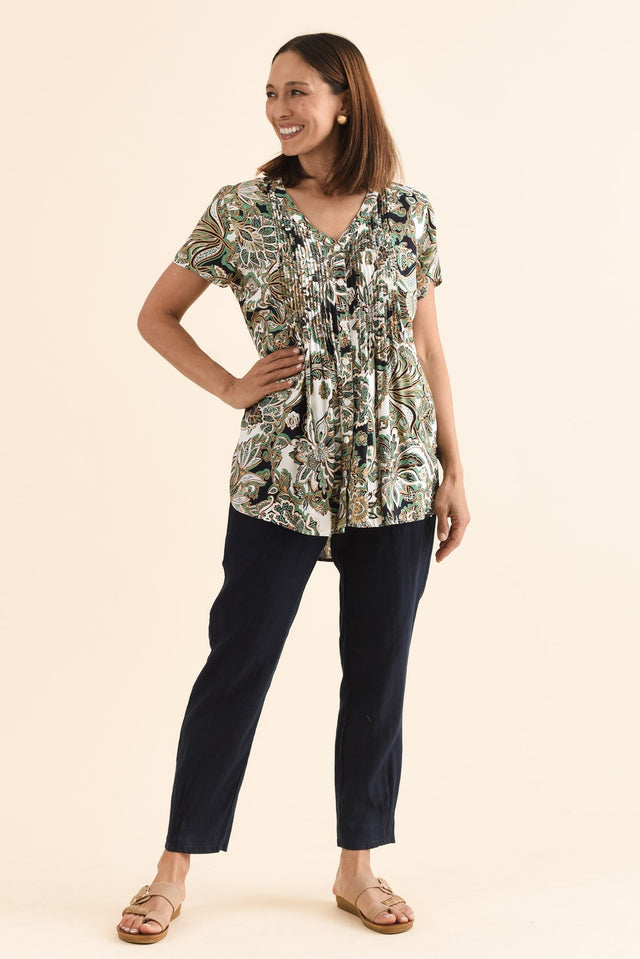 Tatum Navy Linen Pants,Full Body,Brunette model,alt text|model:Cara image 7