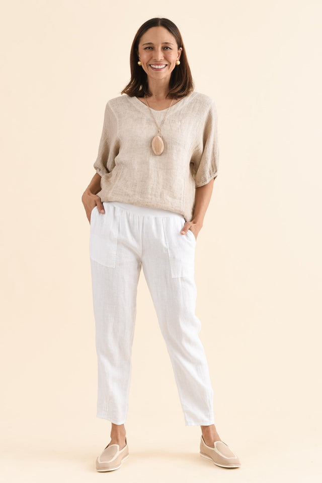 Tatum White Linen Pants,Detail,Brunette model,alt text|model:Cara image 6