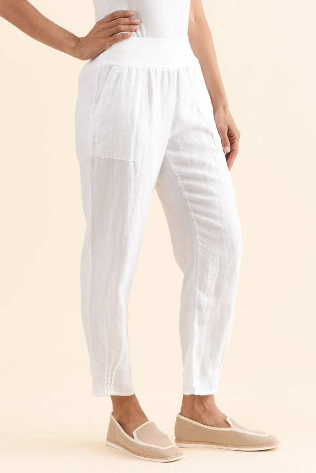 Tatum White Linen Pants,Side,Brunette model,alt text|model:Cara image 4