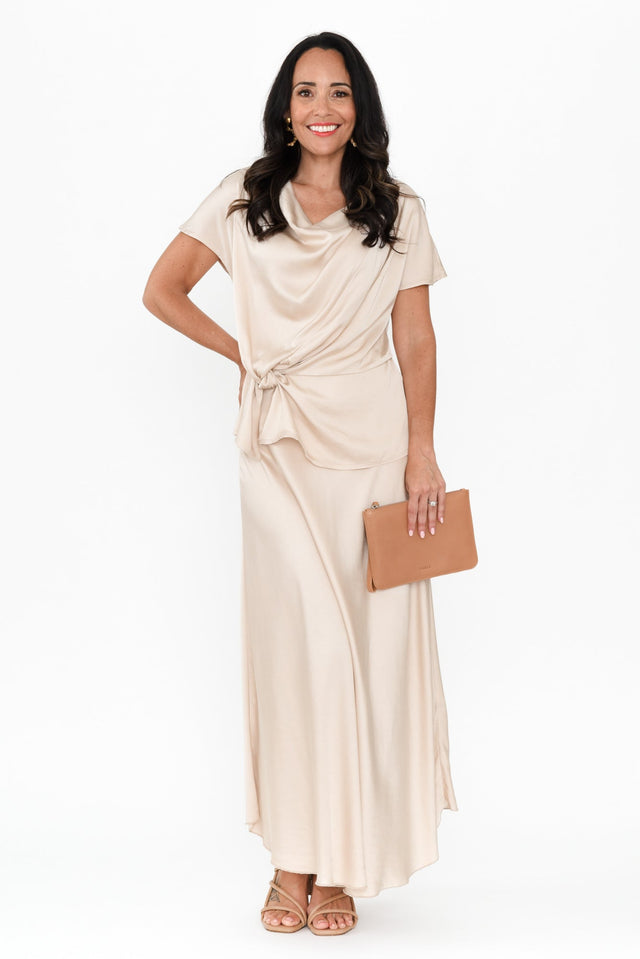 Tilba Champagne Maxi Skirt,Brunette model,alt text|model:Nicole image 5