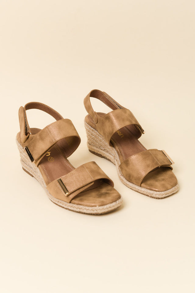 Teach Tan Espadrille Velcro Wedge image 3