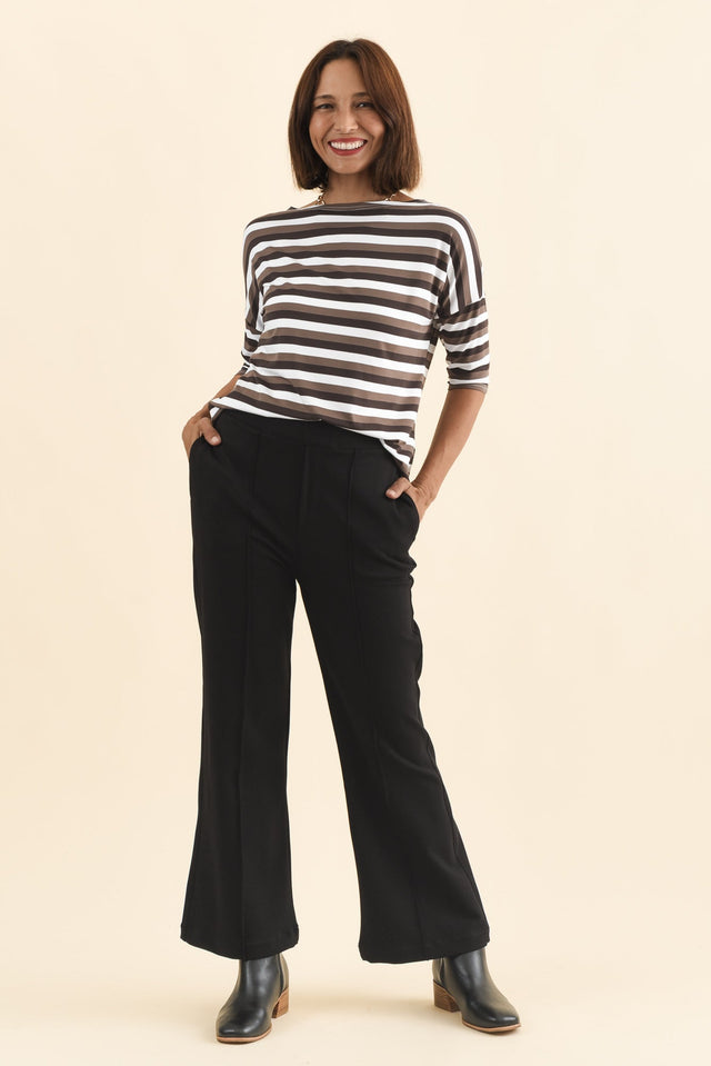 Themis Black Ponte Flare Pants,Brunette model,alt text|model:Cara image 7