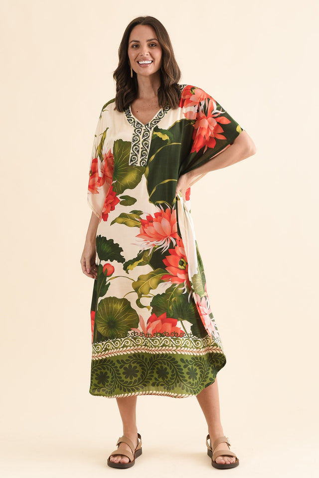 Thomas Green Flower Kaftan,Full Body,Brunette model,alt text|model:MJ image 2
