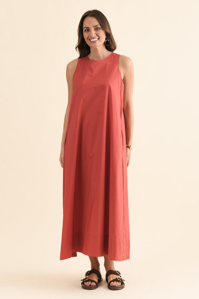 Tia Coral Cotton Pocket Dress,Full Body,Brunette model,alt text|model:MJ