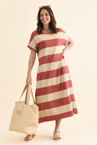 Tiarna Coral Stripe Cotton Dress