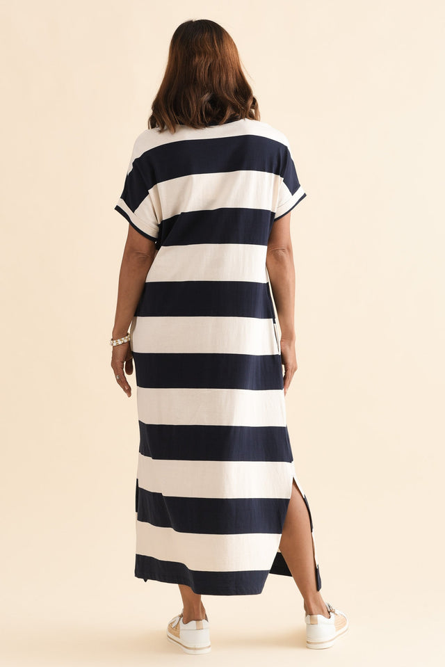 Tiarna Navy Stripe Cotton Dress,Back,Brunette model,alt text|model:Cara image 4
