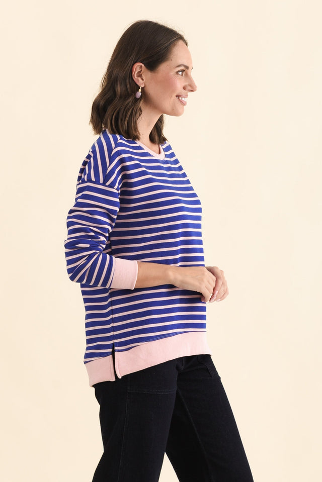 Tide Blue Stripe Cotton Blend Sweatshirt,Brunette model,alt text|model:MJ image 5