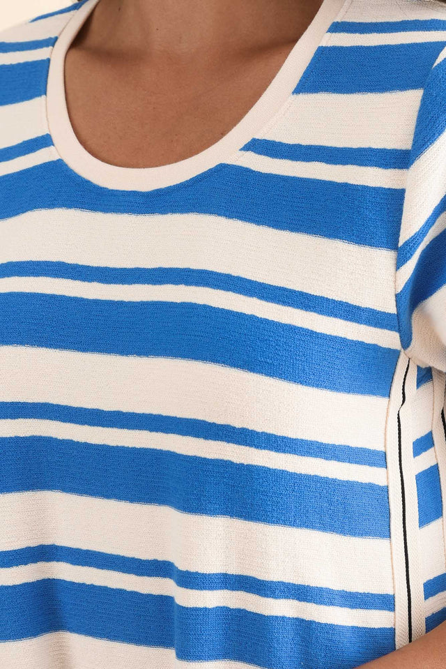 Tides Blue Stripe Cotton T-Shirt Dress,Detail,Brunette model,alt text|model:Brontie image 6