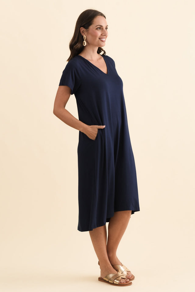 Tiffany Navy Bamboo Tee Dress,Brunette model,alt text|model:MJ image 3