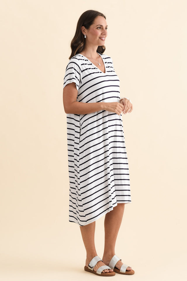 Tiffany White Stripe Bamboo Tee Dress,Brunette model,alt text|model:MJ image 5