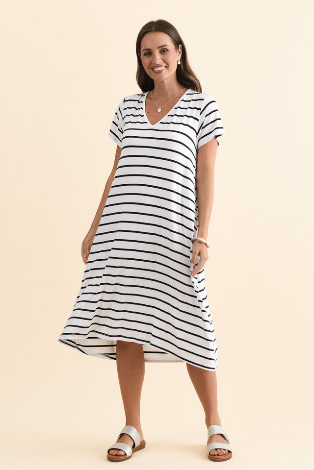 Tiffany White Stripe Bamboo Tee Dress,Brunette model,alt text|model:MJ image 8